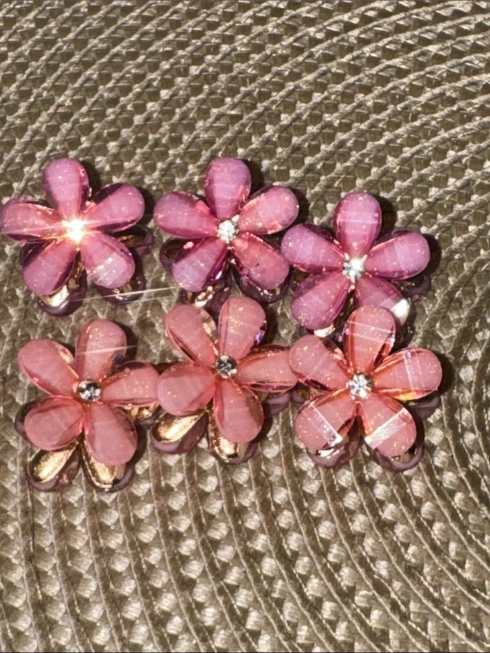 Pink or Blue Set of Flower Crystal Metal Hair Clips (Each Come as Set of 6)